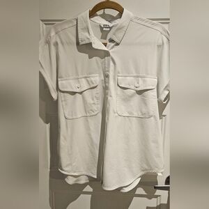 Eddie Bauer Lightweight, White Short-Sleeve Button Front Blouse